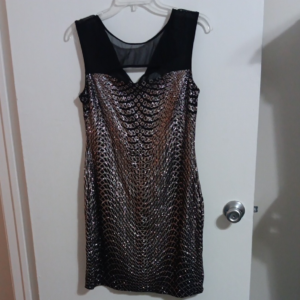 Jump Black and Silver Glitter Cocktail Dress